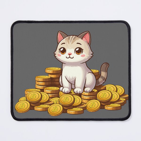 Item preview, a cute cat on her Bitcoin pile designed and sold by CryptoFunMerch.