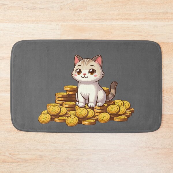 Item preview, a cute cat on her Bitcoin pile designed and sold by CryptoFunMerch.