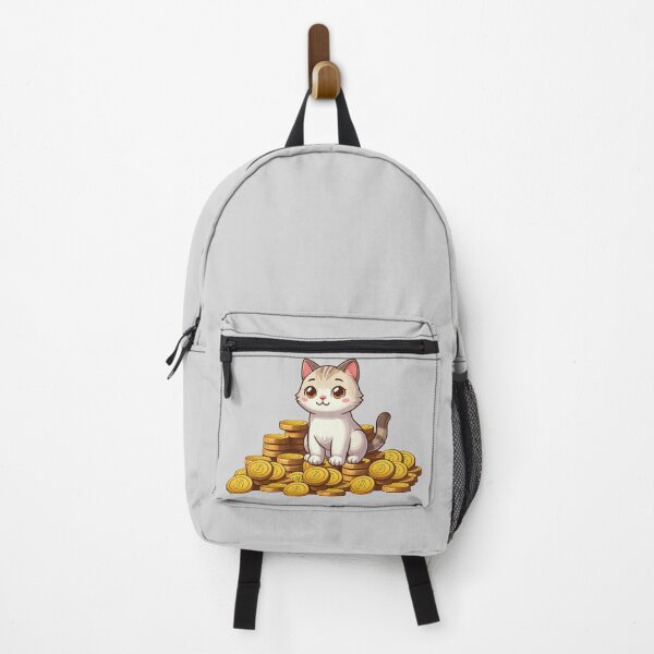 Item preview, a cute cat on her Bitcoin pile designed and sold by CryptoFunMerch.