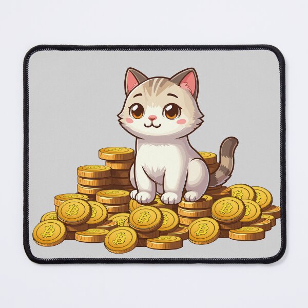 Item preview, a cute cat on her Bitcoin pile designed and sold by CryptoFunMerch.