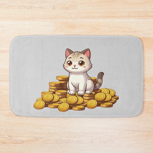 Item preview, a cute cat on her Bitcoin pile designed and sold by CryptoFunMerch.