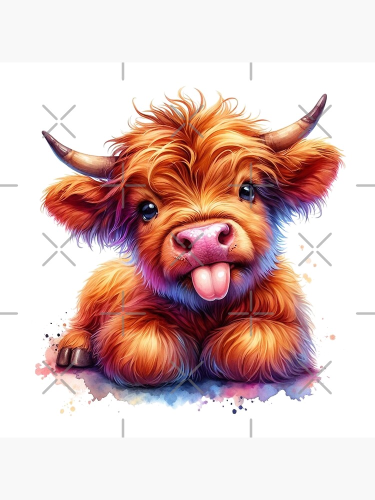 Cute Scottish Baby Highland Cow Calf Sticking Out Tongue