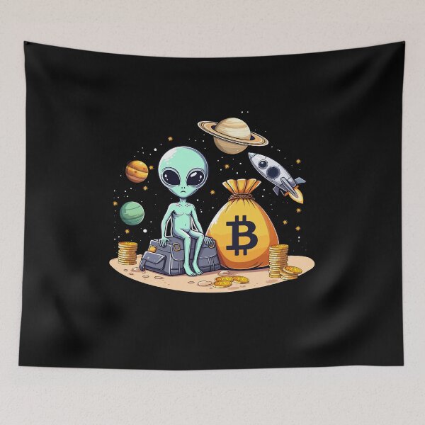 Item preview, Alien with Bitcoins designed and sold by CryptoFunMerch.