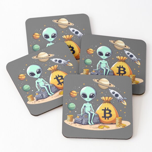 Item preview, Alien with Bitcoins designed and sold by CryptoFunMerch.