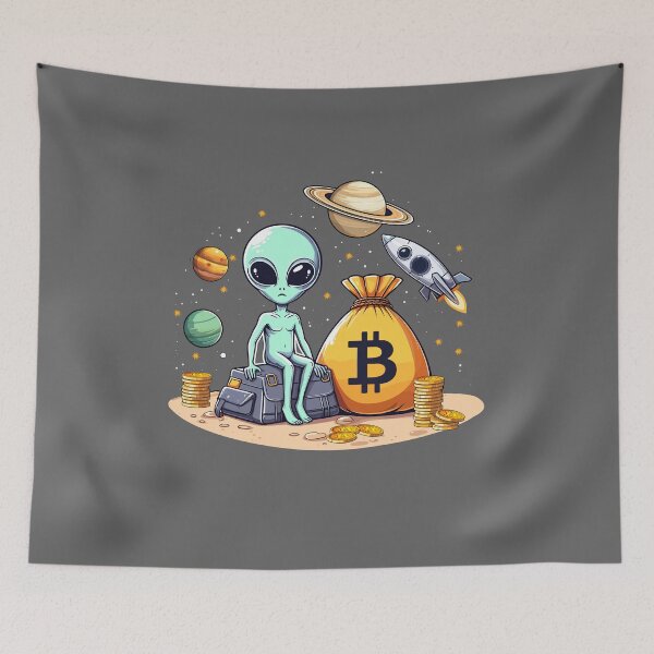 Item preview, Alien with Bitcoins designed and sold by CryptoFunMerch.