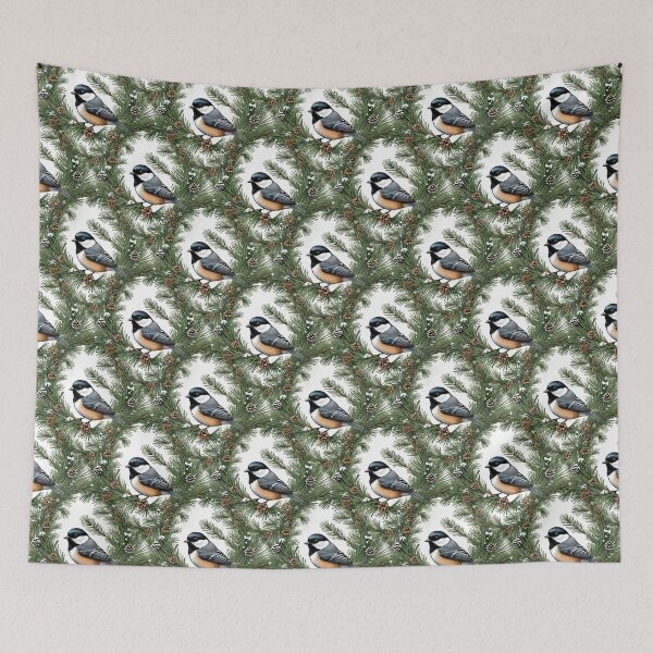 Item preview, Maine Black Capped Chickadee With Pine Pattern designed and sold by taiche.