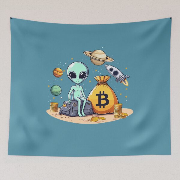 Item preview, Alien with Bitcoins designed and sold by CryptoFunMerch.