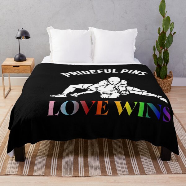 Item preview, Prideful Pins, Love Wins slogan, Wrestling LGBTQ+ slogan tees, two wrestling with rainbow text, Positive Slogan tees, Wrestling tees, designed and sold by PrideBeProud.