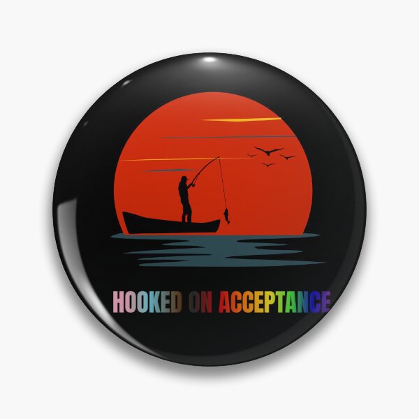 Item preview, Hooked On Acceptance Fishing  slogan tees, Fishing LGBTQ+ slogan tees, Person in a boat fishing with sunset graphic. Positive Slogan Tees, Pride tees, LGBTQ+ Tees, designed and sold by PrideBeProud.
