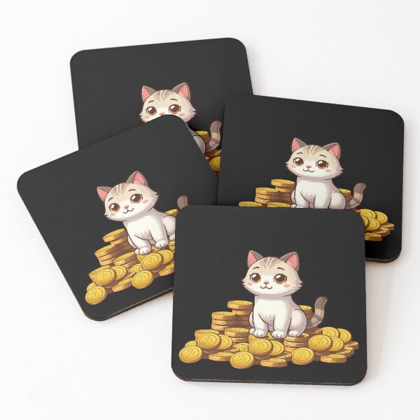 Item preview, a cute cat on her Bitcoin pile designed and sold by CryptoFunMerch.