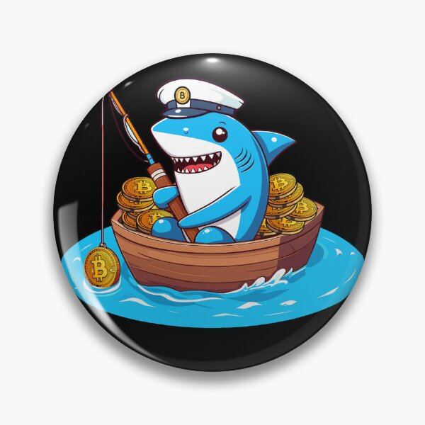 Item preview, a cute shark fishing for bitcoins designed and sold by CryptoFunMerch.