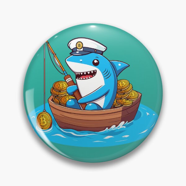 Item preview, a cute shark fishing for bitcoins designed and sold by CryptoFunMerch.