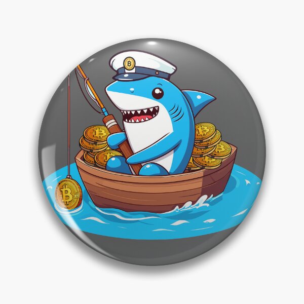 Item preview, a cute shark fishing for bitcoins designed and sold by CryptoFunMerch.