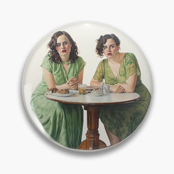 Item preview, Two sisters in green dresses having coffee designed and sold by Floatist.