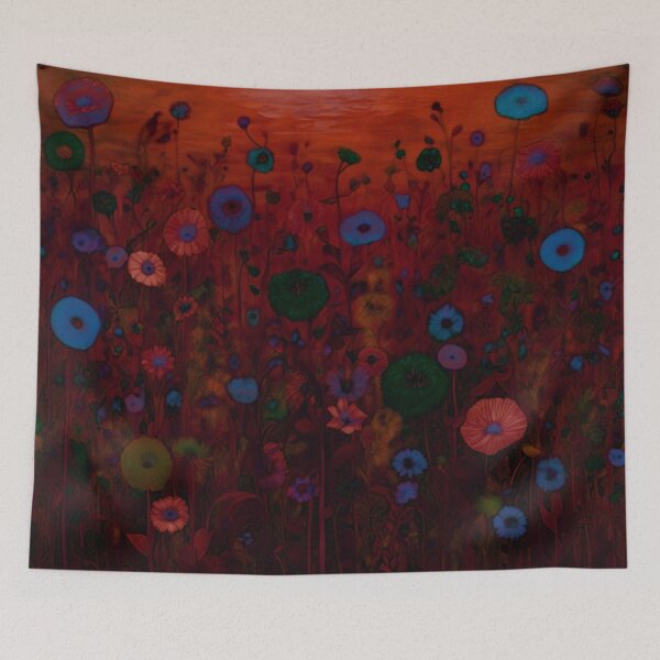 Item preview, Field of flowers in red designed and sold by Flowersonstuff.