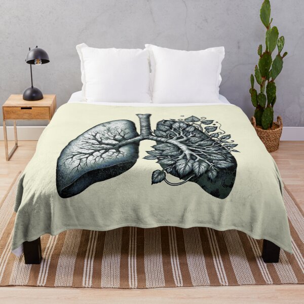 Item preview, lungs with climbing plant and branches, blue and green, cancer awareness, bloom floral, anatomy, watercolor designed and sold by Collagedream.