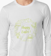 Easter cake, willow, lily,candle,dove,basket,eggs. Long Sleeve T-Shirt