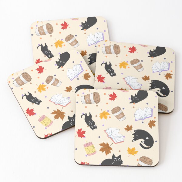 Item preview, Aesthetic cats, coffe, books, leves and candles design designed and sold by Marciolinioario.