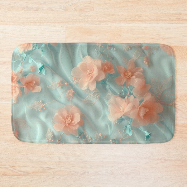 Item preview, Flannel texture and turquoise and peach fuzz flowers designed and sold by Fantasyplus.