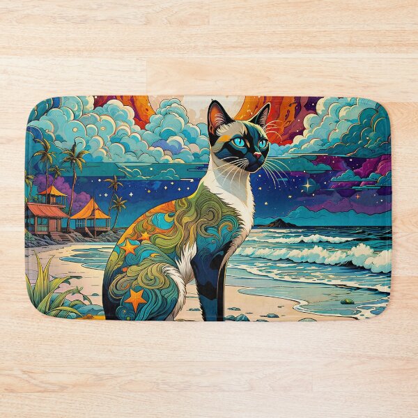 Item preview, Beautiful Abstract Cat on a Beach Under the Moon designed and sold by PixelCraftDSG.