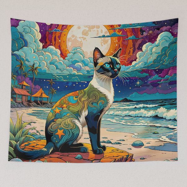 Item preview, Beautiful Abstract Cat on a Beach Under the Moon designed and sold by PixelCraftDSG.