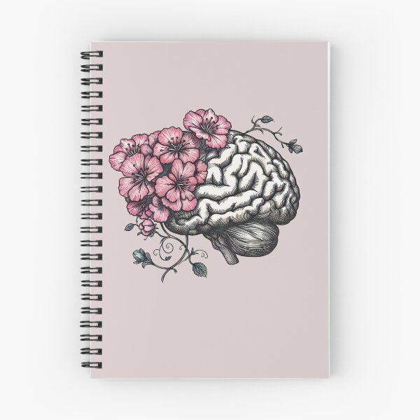 Item preview, Mental Wealth, Brain mental health psychology, pink flowers,  anatomy watercolor art designed and sold by Collagedream.