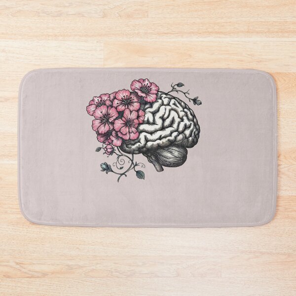 Item preview, Mental Wealth, Brain mental health psychology, pink flowers,  anatomy watercolor art designed and sold by Collagedream.