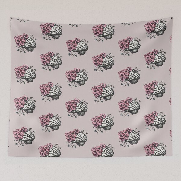 Item preview, Mental Wealth, Brain mental health psychology, pink flowers,  anatomy watercolor art designed and sold by Collagedream.