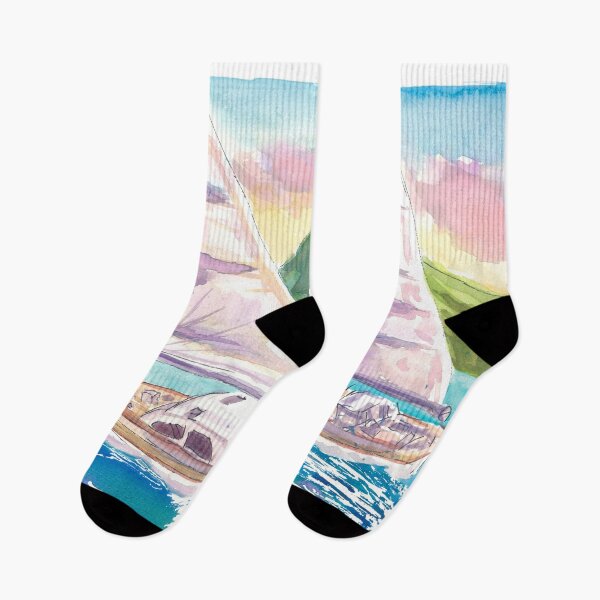 Item preview, Sailboat and St Lucia Pitons in Caribbean Sailing Scene with Ocean Spray designed and sold by artshop77.