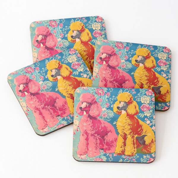 Item preview, 1950s Pink and Orange Poodles On Vintage Floral Background Pattern designed and sold by HollywoodInked.