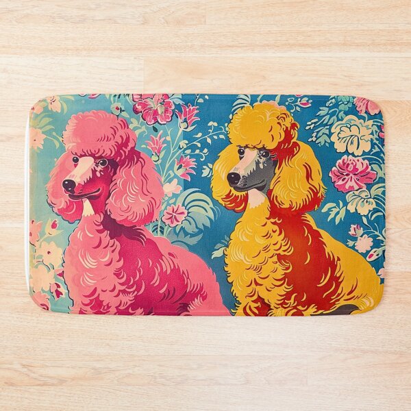 Item preview, 1950s Pink and Orange Poodles On Vintage Floral Background Pattern designed and sold by HollywoodInked.
