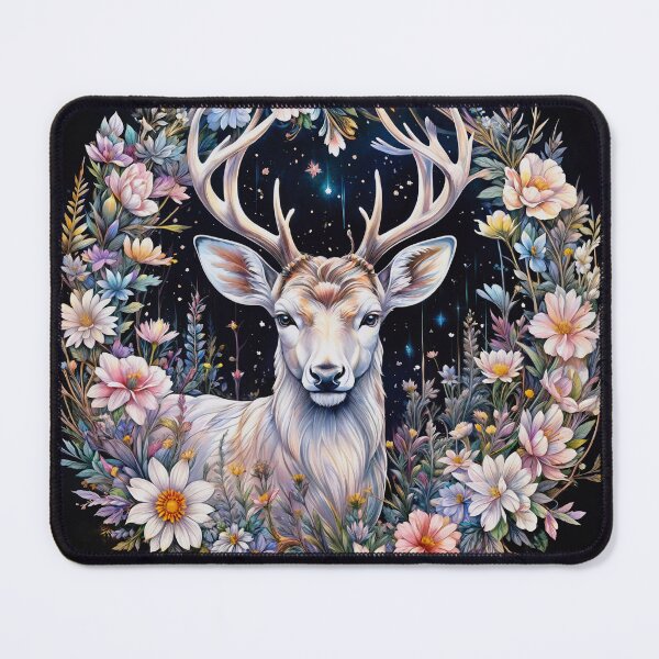 Item preview, The Gaze of the Deer Adorned with a Circle of Beautiful Summer Flowers designed and sold by PixelCraftDSG.
