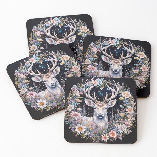 Item preview, The Gaze of the Deer Adorned with a Circle of Beautiful Summer Flowers designed and sold by PixelCraftDSG.