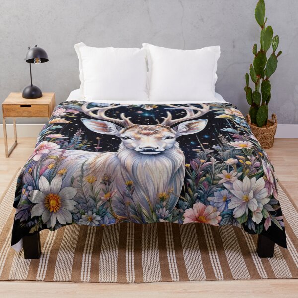 Item preview, The Gaze of the Deer Adorned with a Circle of Beautiful Summer Flowers designed and sold by PixelCraftDSG.