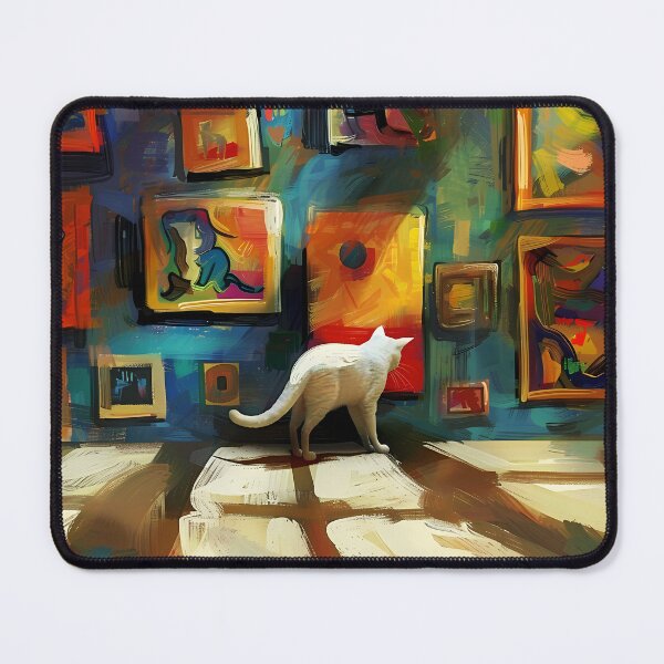 Item preview, White cat in the library - looking at an artwork designed and sold by sakurashorty.