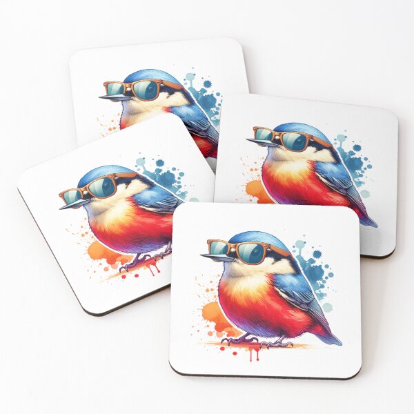 Item preview, Watercolor Red Breasted Nuthatch Wearing Sunglasses designed and sold by TheAnimalZ00.