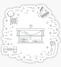 Bathroom: washbasin, razor, mirror and other. Sticker