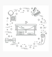 Bathroom: washbasin, razor, mirror and other. Photographic Print