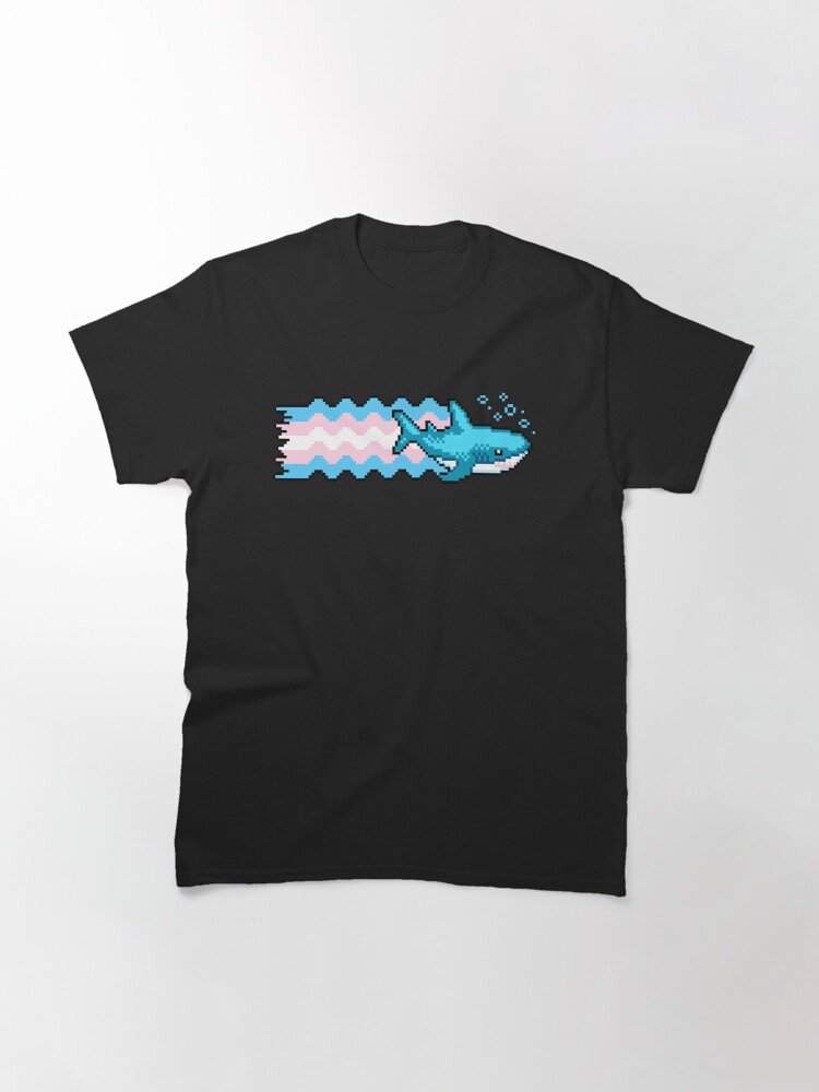 Thumbnail 3 of 7, Classic T-Shirt, Trans Pride Shark With Transgender Flag Pixel Art designed and sold by XE3EP-Pixel-Art.