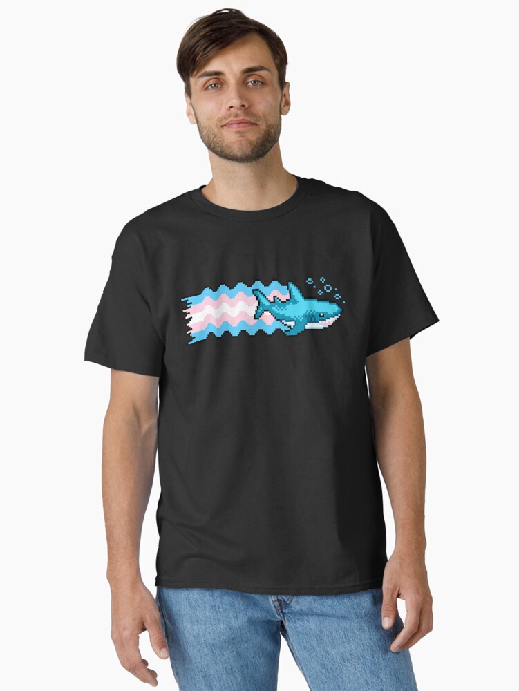 Thumbnail 2 of 7, Classic T-Shirt, Trans Pride Shark With Transgender Flag Pixel Art designed and sold by XE3EP-Pixel-Art.