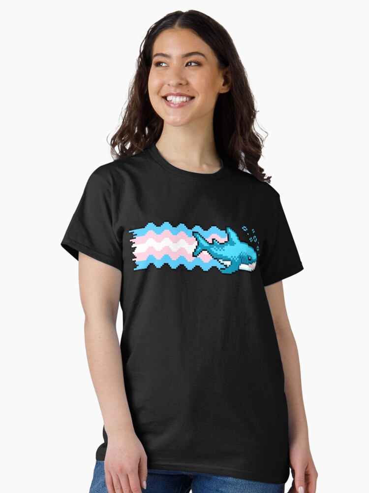 Thumbnail 1 of 7, Classic T-Shirt, Trans Pride Shark With Transgender Flag Pixel Art designed and sold by XE3EP-Pixel-Art.