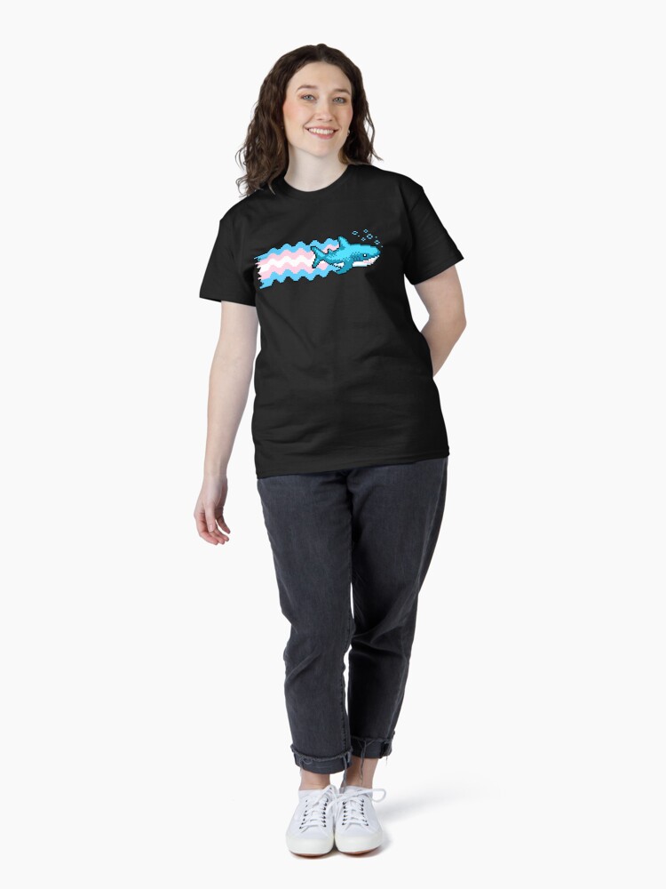 Thumbnail 4 of 7, Classic T-Shirt, Trans Pride Shark With Transgender Flag Pixel Art designed and sold by XE3EP-Pixel-Art.
