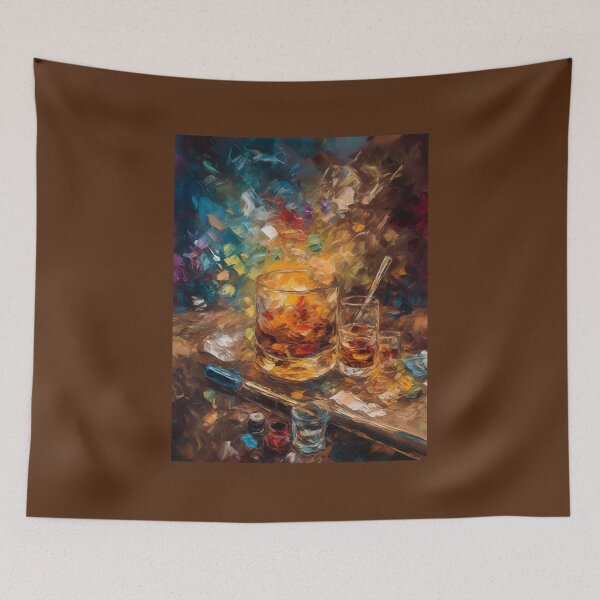 Item preview, Swirling Sensations- AI-Generated Abstract Expressionism of Cigar and Whiskey, Bursting with Vivid Colors designed and sold by OlfactoART Studio.