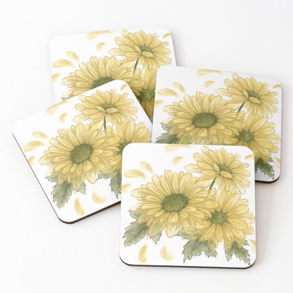 Item preview, Yellow chrysanthemums with flying petals, hand drawn with digital crayons and pencils designed and sold by ArtbySvetik.