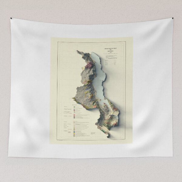 Item preview, 1966 Malawi Geological Shaded Relief 3D Map digitally-rendered designed and sold by ThinkAboutMaps.