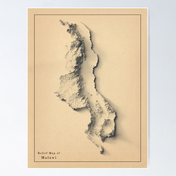 Item preview, Malawi Shaded Relief 3D Map digitally-rendered designed and sold by ThinkAboutMaps.