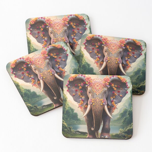 Item preview, Elephant Portrait. floral elephant, whimsical elephant, colorful elephant designed and sold by ElephantVibes.