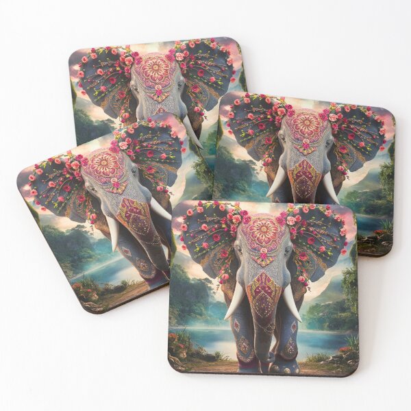 Item preview, Elephant Portrait. floral elephant, whimsical elephant, colorful elephant designed and sold by ElephantVibes.