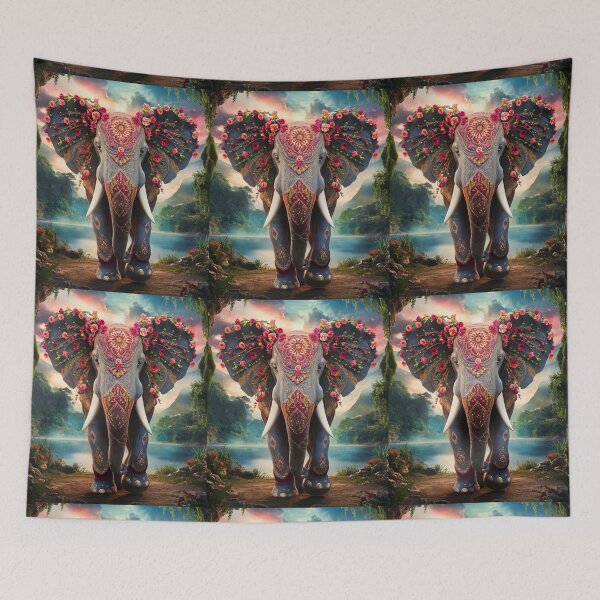 Item preview, Elephant Portrait. floral elephant, whimsical elephant, colorful elephant designed and sold by ElephantVibes.