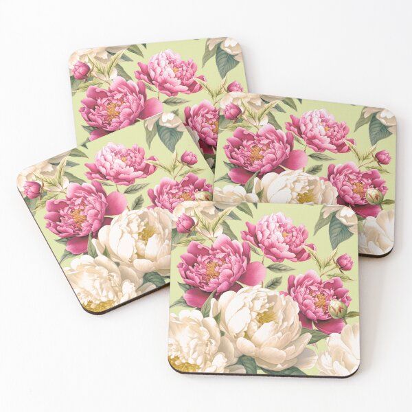 Item preview, White and Pink Peony Roses on Pistachio Green designed and sold by studio2940.